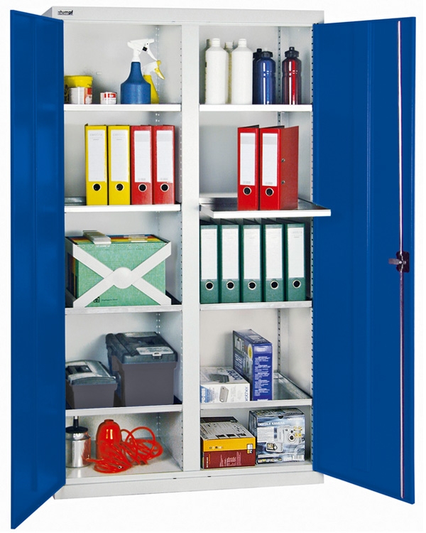 Werkzeug- und Materialschrank Serie 3000, mit Mitteltrennwand, lichtgrau/blau