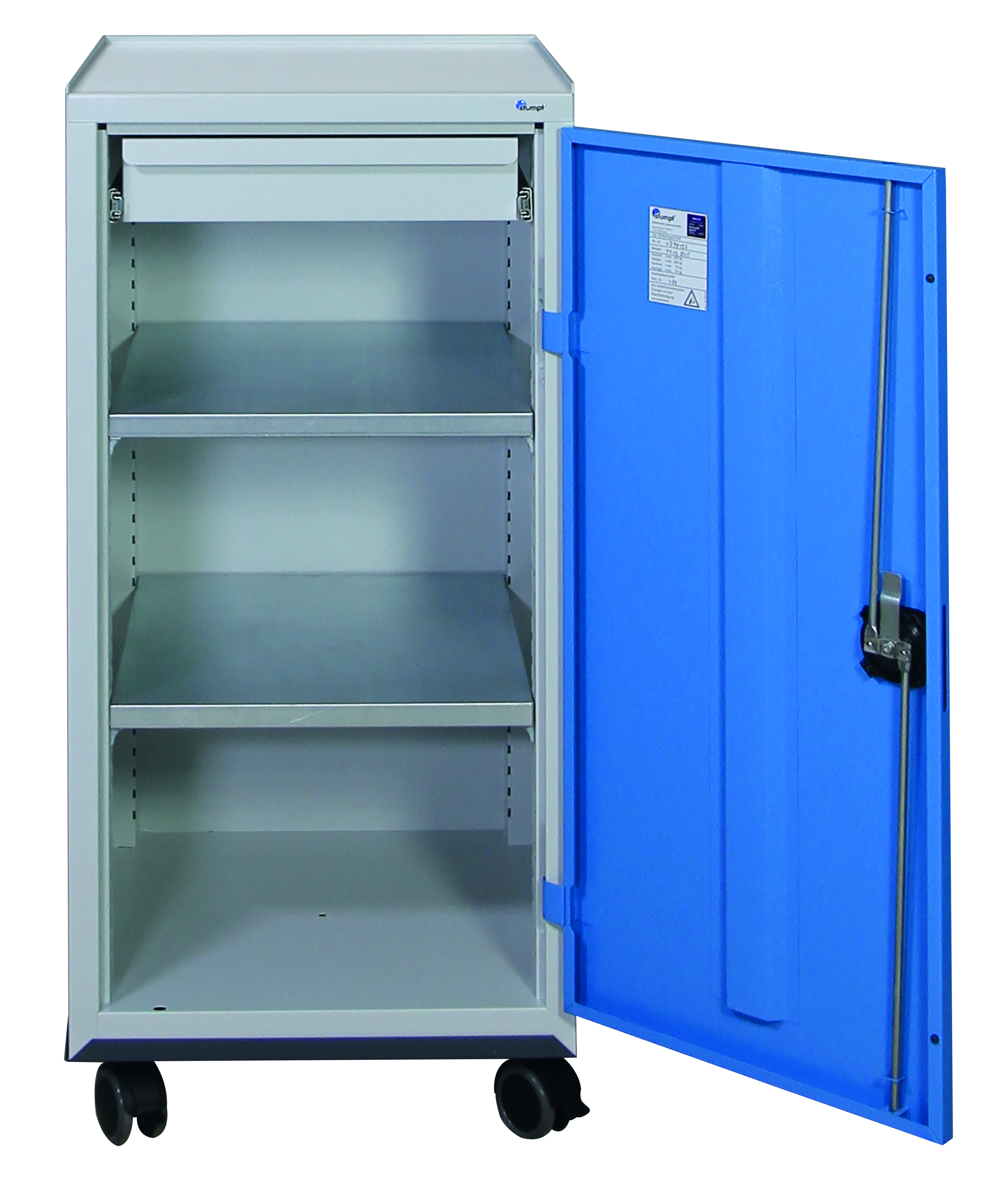 Werkzeugschrank fahrbar, Höhe 110 cm, lichtgrau / lichtblau