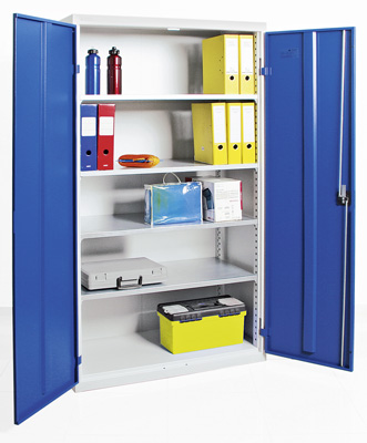 Flügeltürenschrank MovaFlex-4, lichtgrau/blau