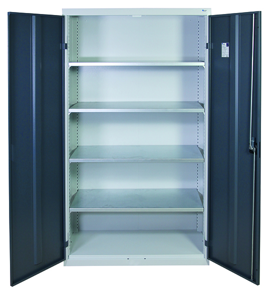 Werkzeugschrank, Höhe 180 cm, 4 Fachböden, lichtgrau / anthrazitgrau