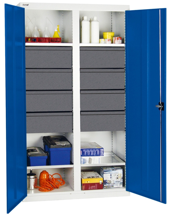 Werkzeug- und Materialschrank Serie 3000, mit Mitteltrennwand, lichtgrau/blau