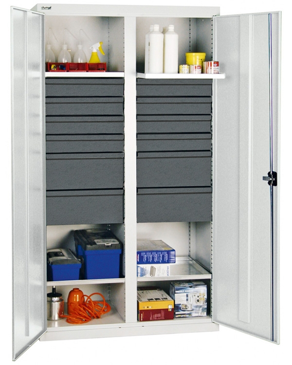 Werkzeug- und Materialschrank Serie 3000, mit Mitteltrennwand, lichtgrau