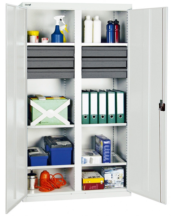 Werkzeug- und Materialschrank Serie 3000, mit Mitteltrennwand, lichtgrau