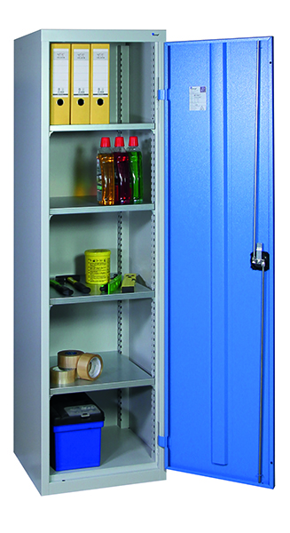 Werkzeugschrank-Säule, Höhe 180 cm, 4 Fachböden, lichtgrau / enzianblau Kopie