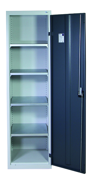 Werkzeugschrank-Säule, Höhe 180 cm, 4 Fachböden, lichtgrau / anthrazitgrau