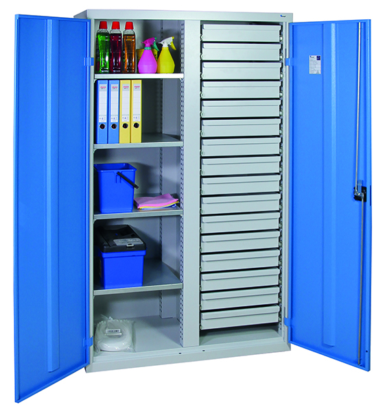 Werkzeugschrank Serie 2000, mit Mitteltrennwand, lichtgrau/lichtblau