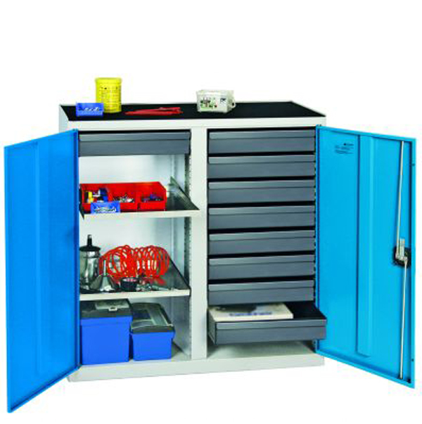 Werkzeug- und Materialschrank Serie 3000, mit Mitteltrennwand, lichtgrau/lichtblau