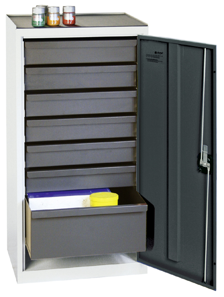 Werkzeugschrank, Höhe 100 cm, 6 Schubladen, 1 hohe Schublade, lichtgrau / anthrazitgrau