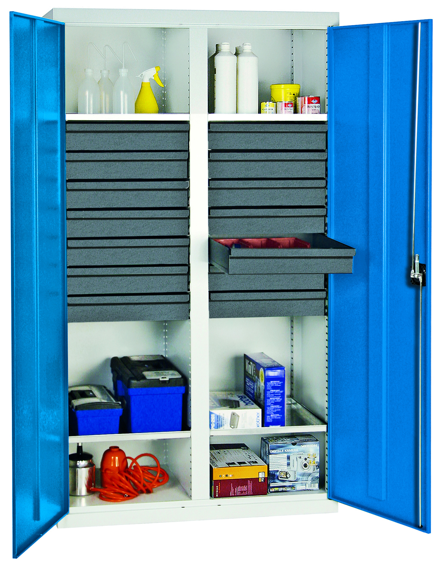 Werkzeug- und Materialschrank Serie 3000, mit Mitteltrennwand, lichtgrau/lichtblau