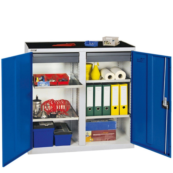 Werkzeug- und Materialschrank Serie 3000, mit Mitteltrennwand, lichtgrau/blau