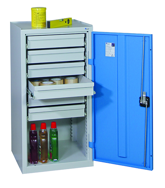 Werkzeugschrank, Höhe 100 cm, lichtgrau / lichtblau