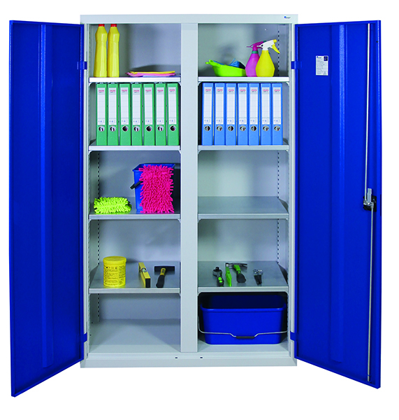 Werkzeug- und Lagerschrank Serie 2000, mit Mitteltrennwand, lichtgrau/blau
