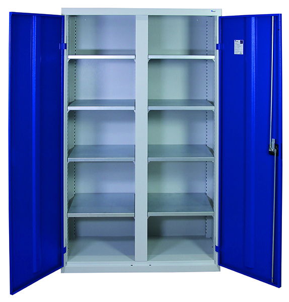 Werkzeug- und Lagerschrank Serie 2000, mit Mitteltrennwand, lichtgrau/blau