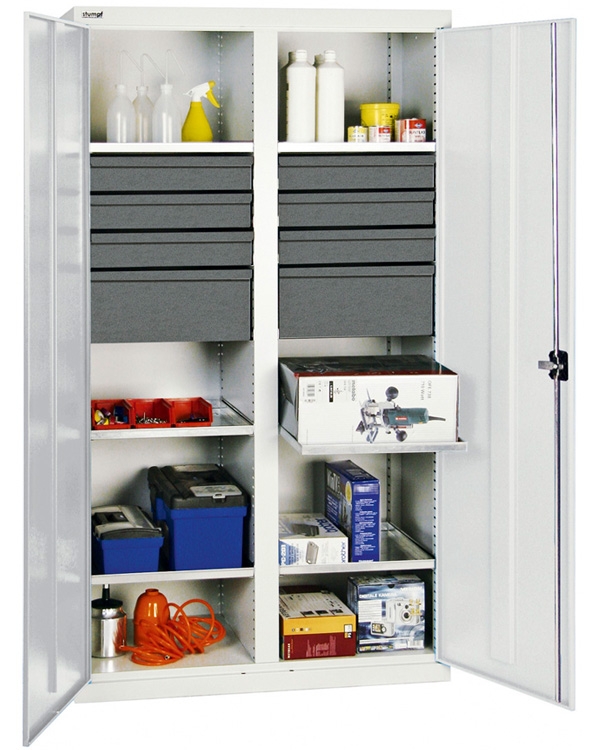 Werkzeug- und Materialschrank Serie 3000, mit Mitteltrennwand, lichtgrau