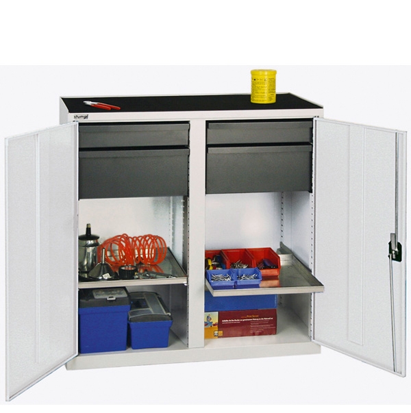 Werkzeug- und Materialschrank Serie 3000, mit Mitteltrennwand, lichtgrau