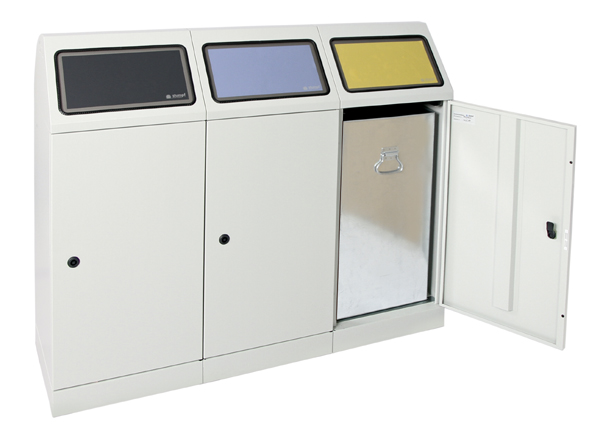 Abfalltrennung Flex-M, 3-fach Station, RAL 7035/ProPads, verz. Innenbehälter, 70 Liter