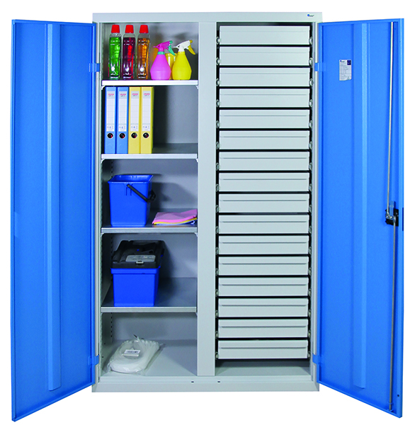 Werkzeugschrank Serie 2000, mit Mitteltrennwand, lichtgrau/lichtblau