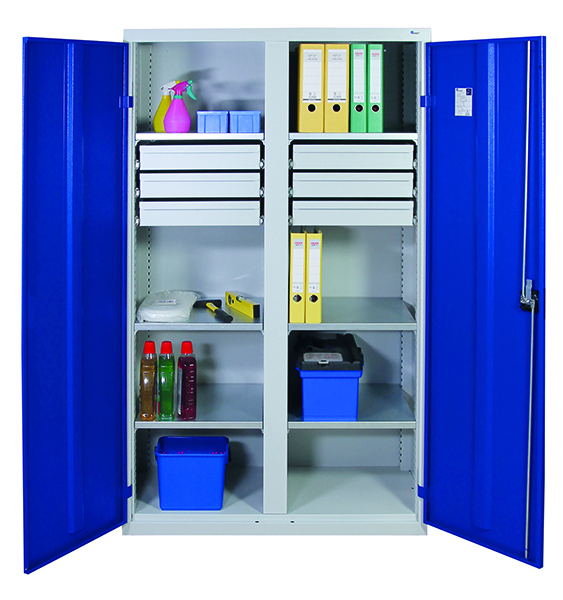 Werkzeug- und Beistellschrank Serie 2000, lichtgrau/blau