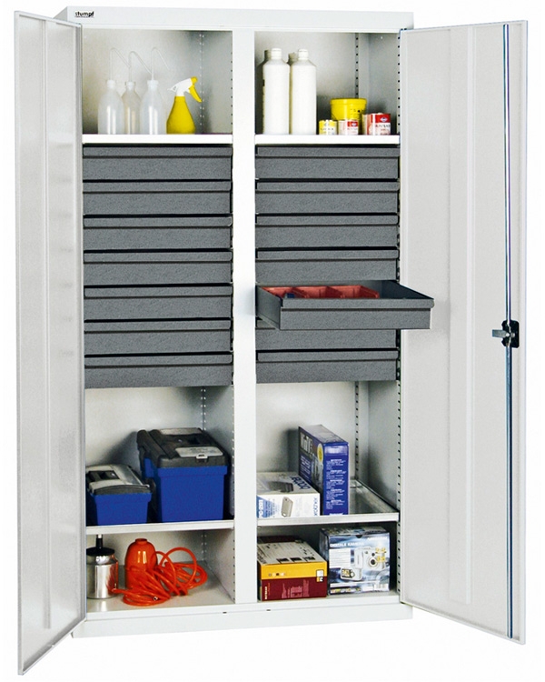 Werkzeug- und Materialschrank Serie 3000, mit Mitteltrennwand, lichtgrau