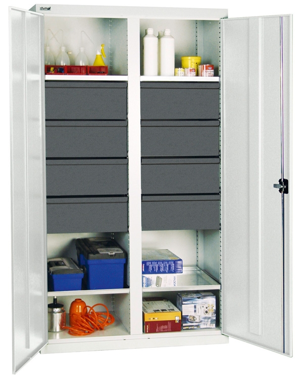 Werkzeug- und Materialschrank Serie 3000, mit Mitteltrennwand, lichtgrau