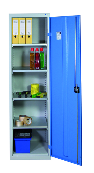 Werkzeugschrank-Säule, Höhe 180 cm, 4 Fachböden, lichtgrau / enzianblau Kopie