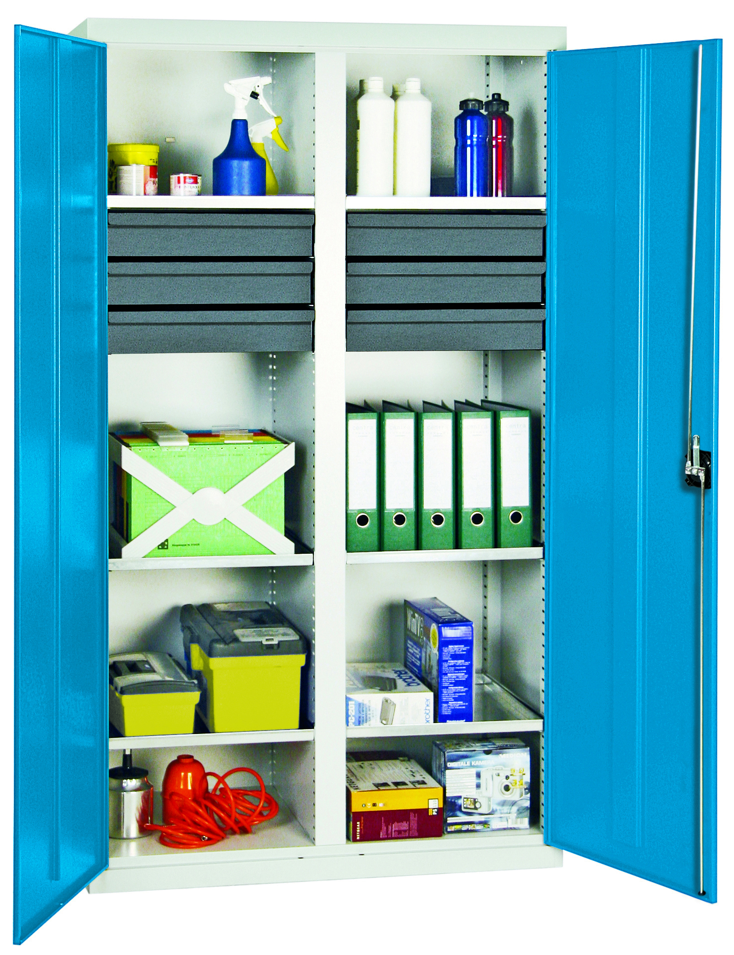 Werkzeug- und Materialschrank Serie 3000, mit Mitteltrennwand, lichtgrau/lichtblau