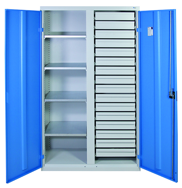 Werkzeugschrank Serie 2000, mit Mitteltrennwand, lichtgrau/lichtblau