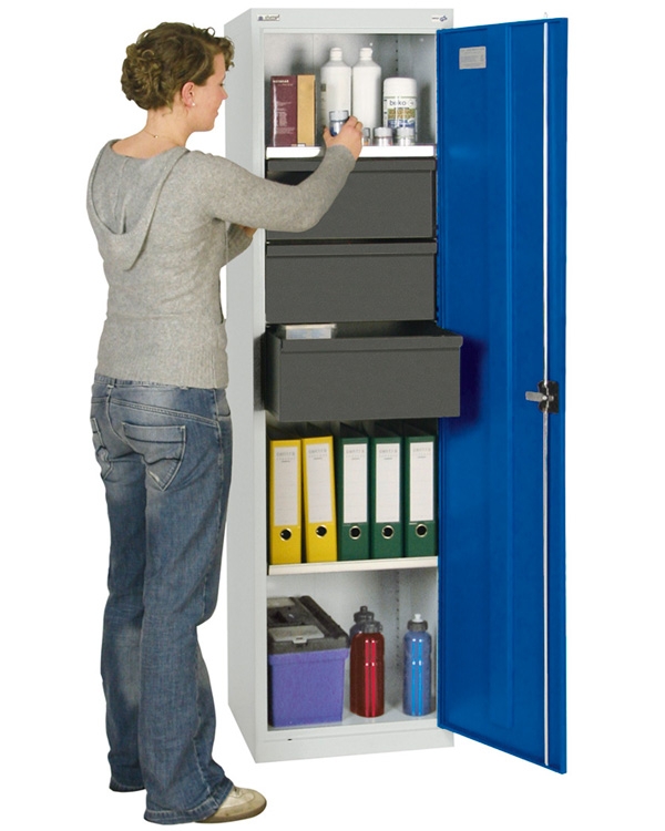 Werkzeug- und Materialschrank, Säule, Serie 3000, Säule lichtgrau/blau