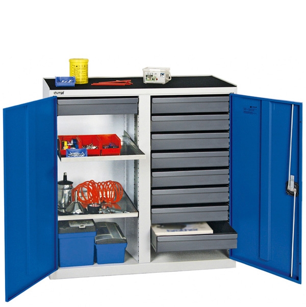 Werkzeug- und Materialschrank Serie 3000, mit Mitteltrennwand, lichtgrau/blau