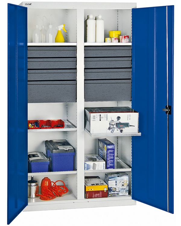Werkzeug- und Materialschrank Serie 3000, mit Mitteltrennwand, lichtgrau/blau