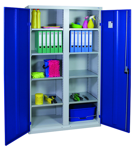 Werkzeug- und Lagerschrank Serie 2000, mit Mitteltrennwand, lichtgrau/blau