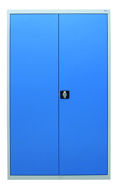 Werkzeugschrank mit 2 Abteilen, Höhe 180 cm, 4 Fachböden, 14 Schubladen, lichtgrau / lichtblau