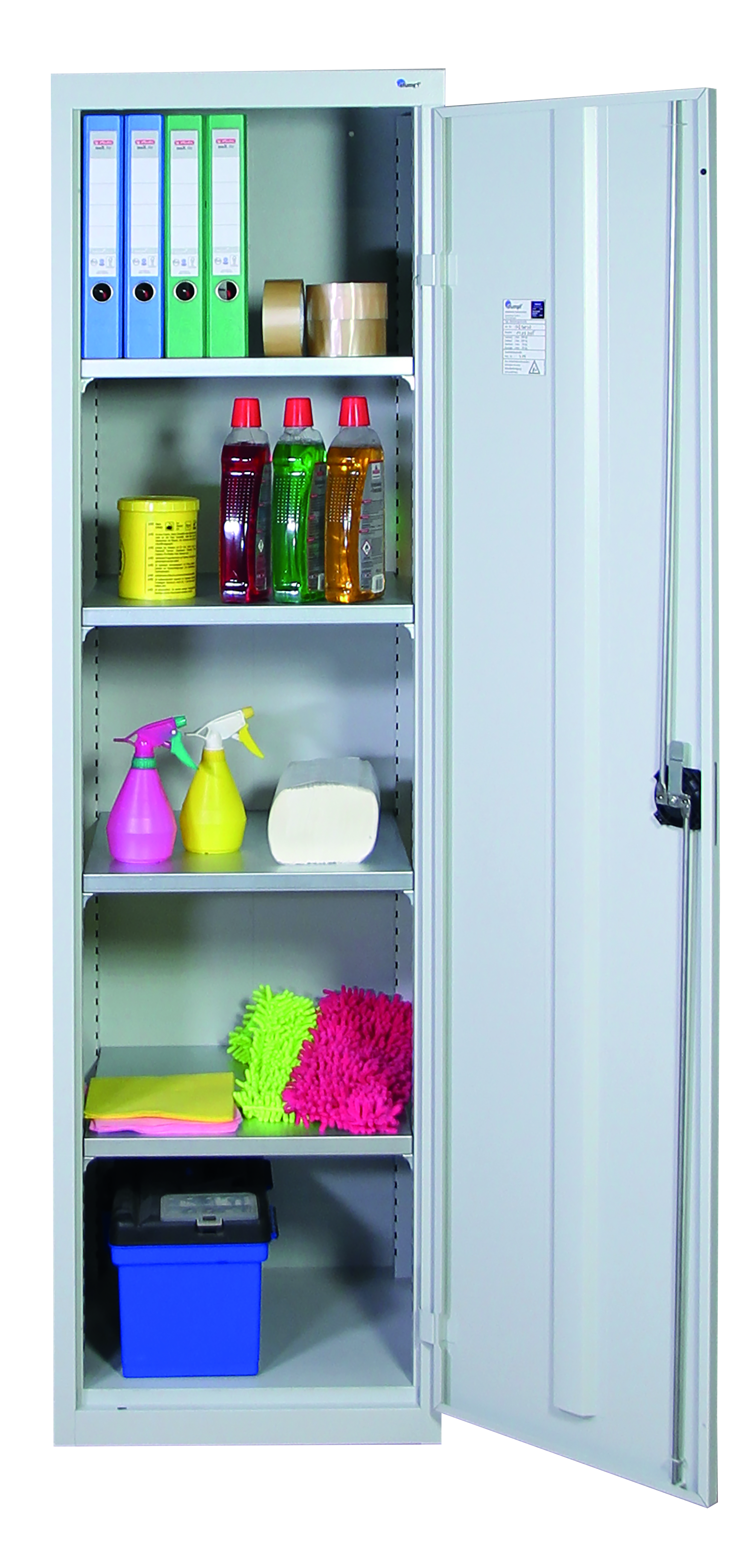 Werkzeugschrank-Säule, Höhe 180 cm, 4 Fachböden, lichtgrau