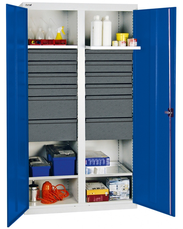Werkzeug- und Materialschrank Serie 3000, mit Mitteltrennwand, lichtgrau/blau