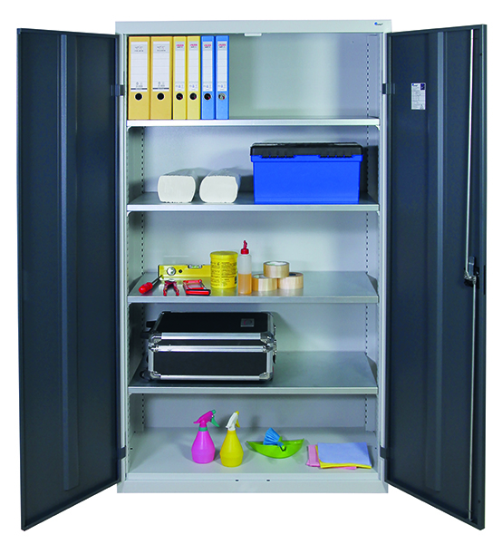 Werkzeugschrank, Höhe 180 cm, 4 Fachböden, lichtgrau / anthrazitgrau