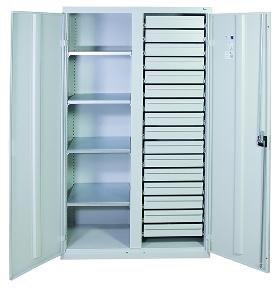 Werkzeugschrank Serie 2000, mit Mitteltrennwand, lichtgrau