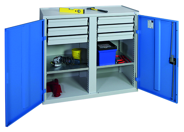 Werkzeugschrank Serie 2000, mit Mitteltrennwand, lichtgrau/lichtblau