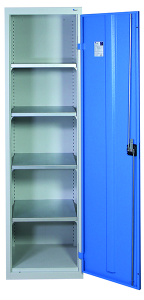 Werkzeugschrank-Säule, Höhe 180 cm, 4 Fachböden, lichtgrau / enzianblau Kopie