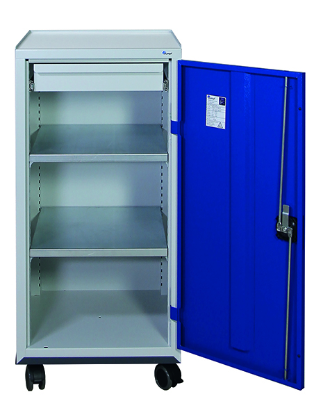 Werkzeugschrank fahrbar, Höhe 110 cm, lichtgrau / enzianblau