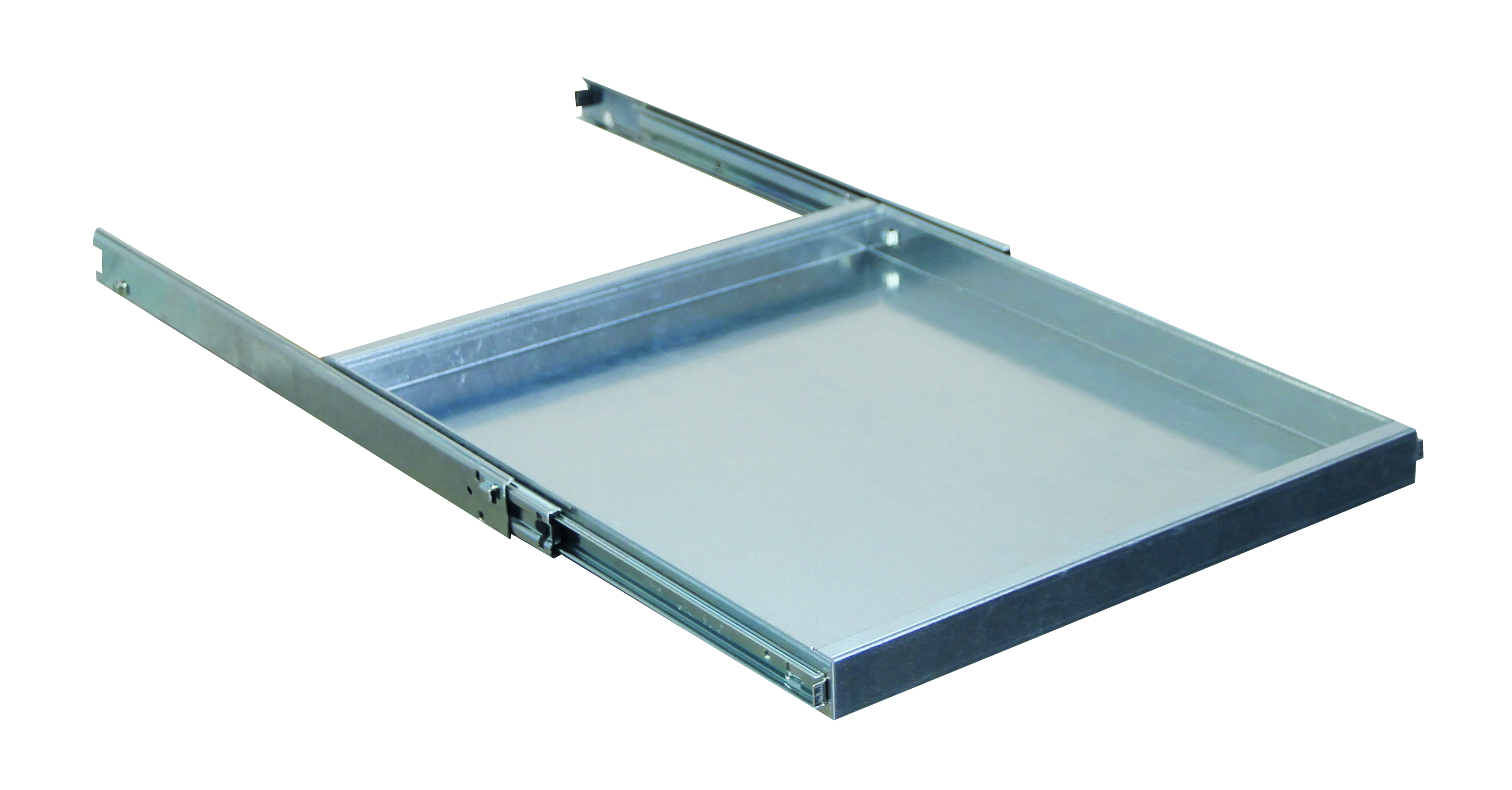 Auszugsboden verzinkt, Serie 3000, klein, 500 mm breit, mit Teleskopschienen