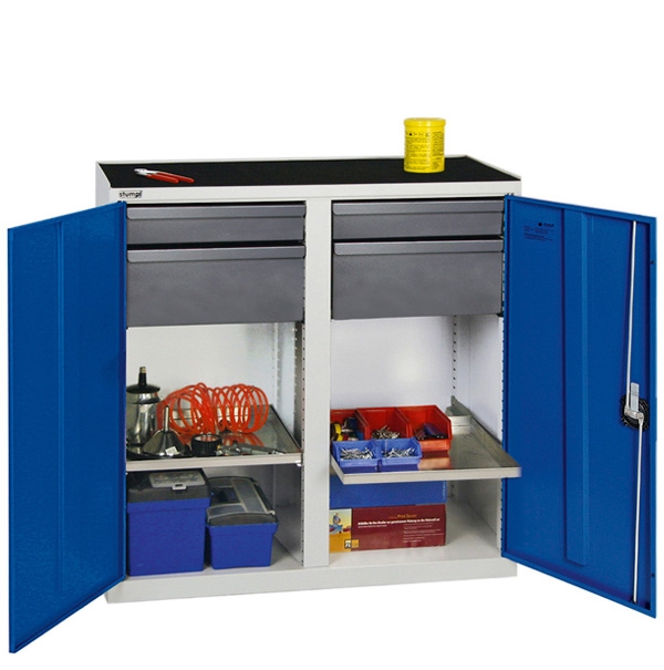 Werkzeug- und Materialschrank Serie 3000, mit Mitteltrennwand, lichtgrau/blau