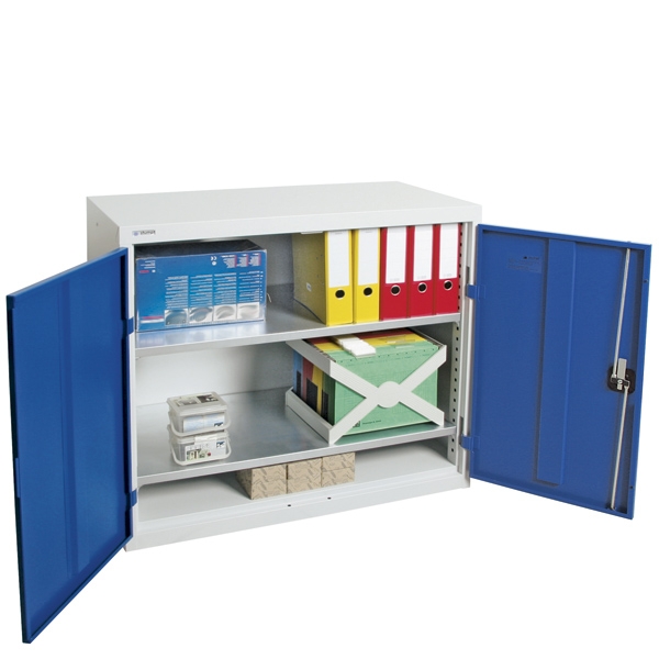 Flügeltürenschrank MovaFlex-2, lichtgrau/blau