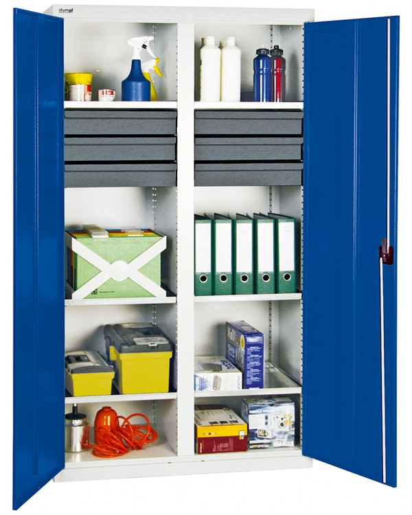 Werkzeug- und Materialschrank Serie 3000, mit Mitteltrennwand, lichtgrau/blau