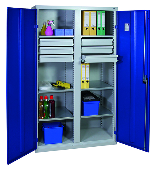 Werkzeug- und Beistellschrank Serie 2000, lichtgrau/blau