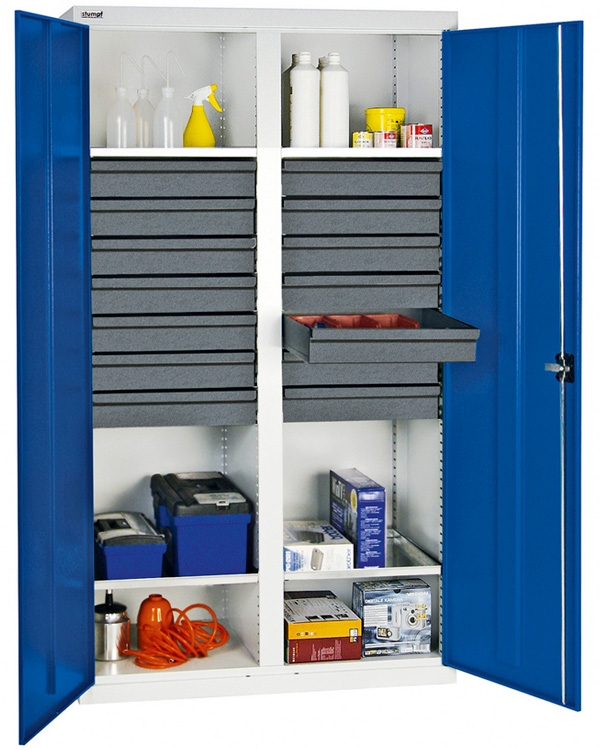 Werkzeug- und Materialschrank Serie 3000, mit Mitteltrennwand, lichtgrau/blau