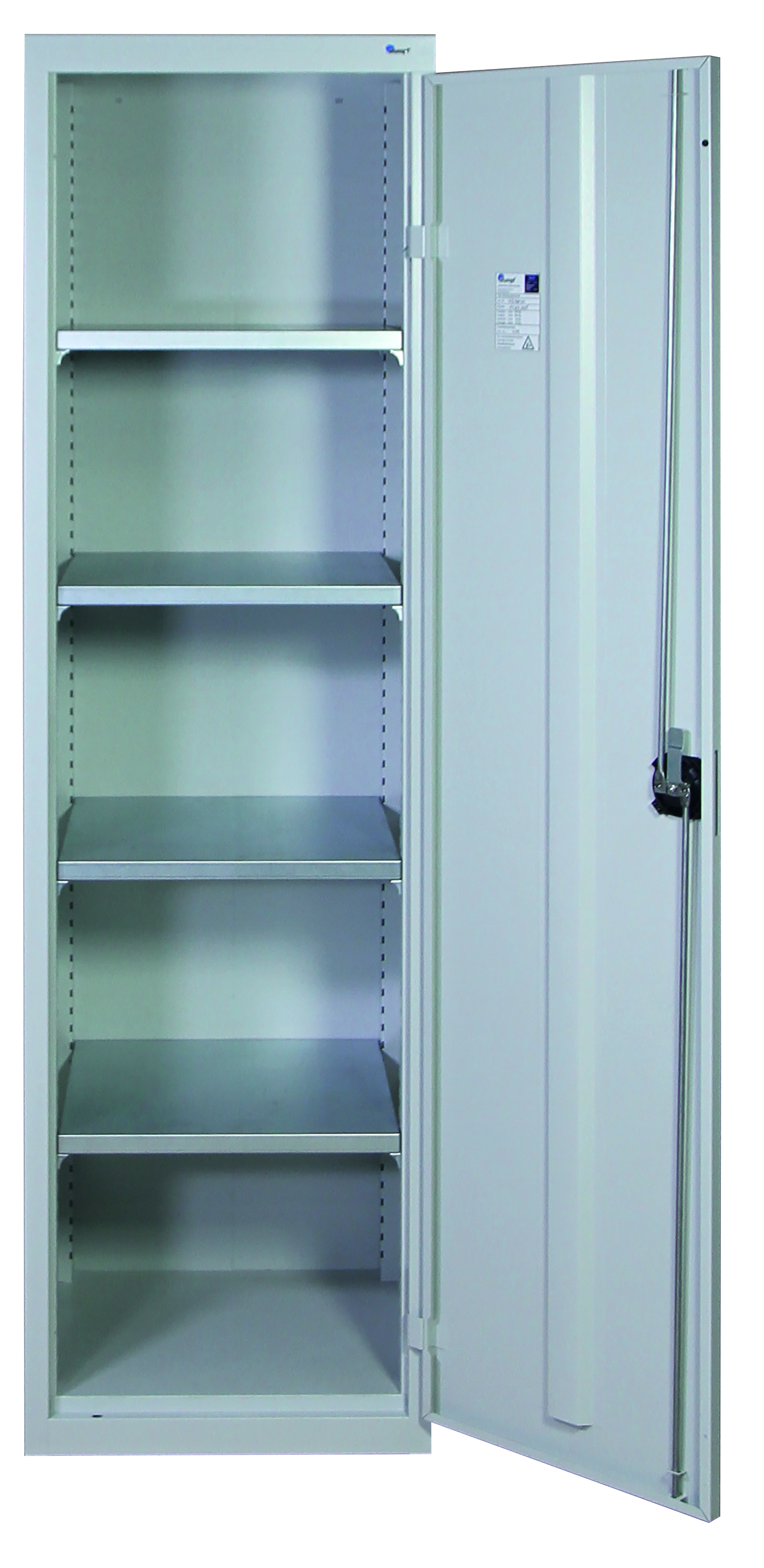 Werkzeugschrank-Säule, Höhe 180 cm, 4 Fachböden, lichtgrau