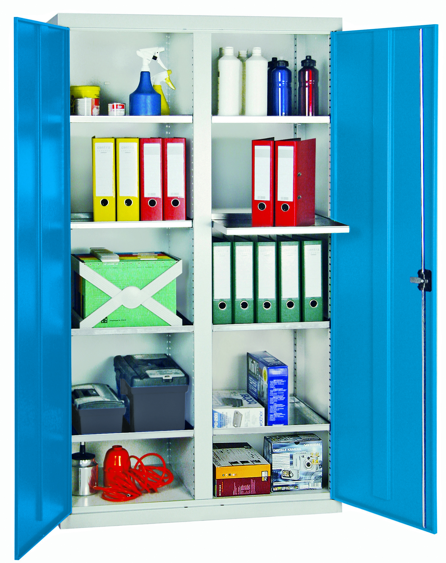Werkzeug- und Materialschrank Serie 3000, mit Mitteltrennwand, lichtgrau/lichtblau