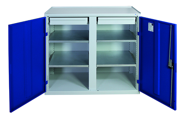 Werkzeugschrank Serie 2000, mit Mitteltrennwand, lichtgrau/blau