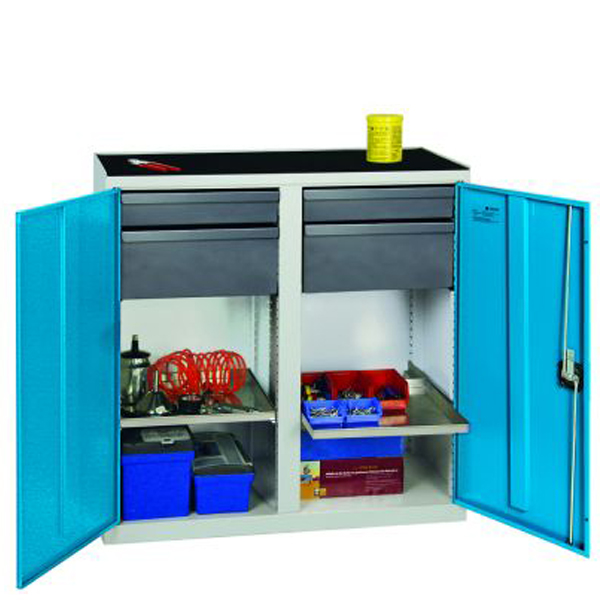 Werkzeug- und Materialschrank Serie 3000, mit Mitteltrennwand, lichtgrau/lichtblau