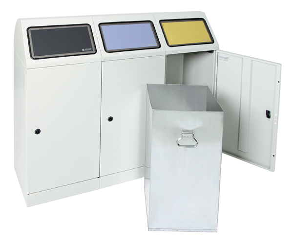 Abfalltrennung Flex-M, 3-fach Station, RAL 7035/ProPads, verz. Innenbehälter, 70 Liter